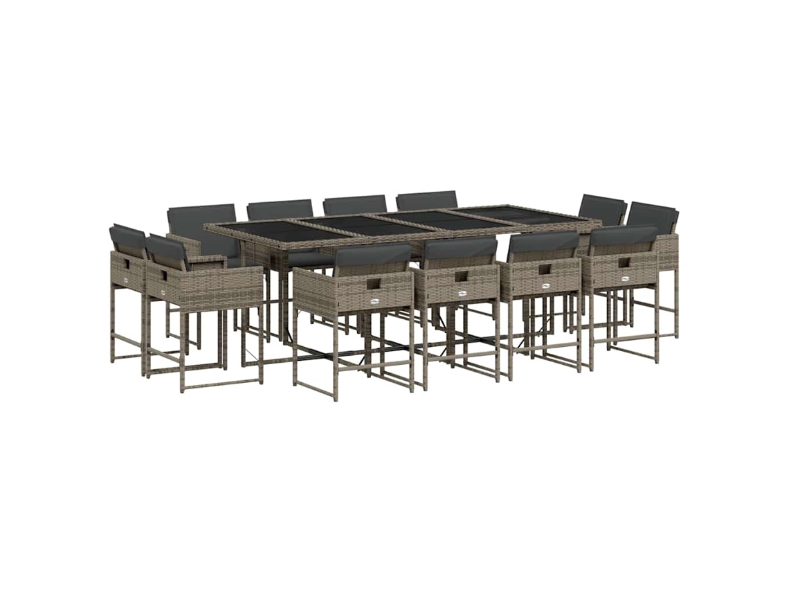 Conjunto de 13 Jantar para Jardim com Almofadões Vime Pe Cinzento MAISON EXCLUSIVE