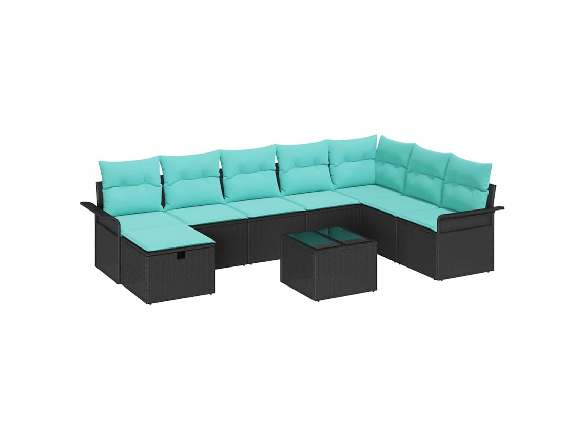 Maison Exclusive - Conjunto De Sofá De Jardim 9 Pcs Preto E Turquesa Vime Pe