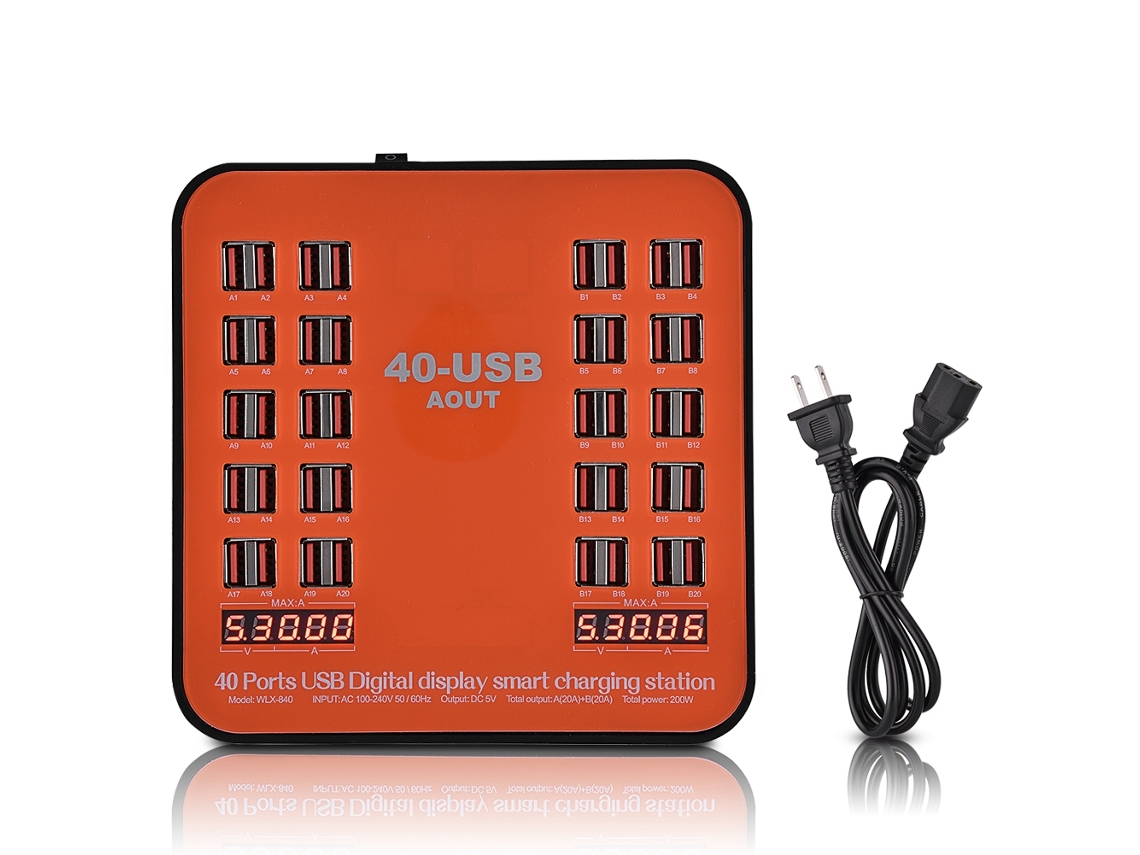 Estação De Carregamento 40 Portas Usb Display Lcd Carregador Inteligente Estável 200w/40a