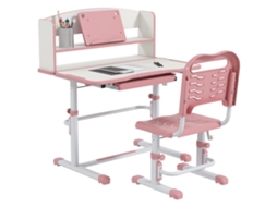 Conjunto De Mesa Infantil Com Cadeira Ajustável Em Altura E Tampo Inclinável, Para Crianças De 6 A 12 Anos, Rosa.