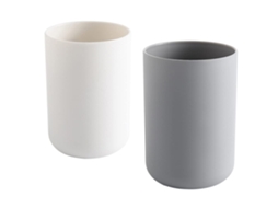 Copo Porta Escova Dentes Plástico 300ml Branco Cinza Banheiro