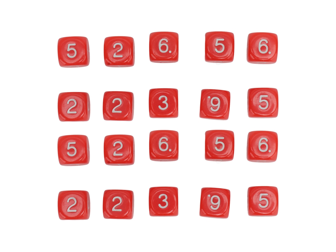 Mali 20 Peças Dados Numéricos de 6 Lados 16mm Plástico com Cantos Arredondados para Ensino e Jogos de Tabuleiro Vermelho