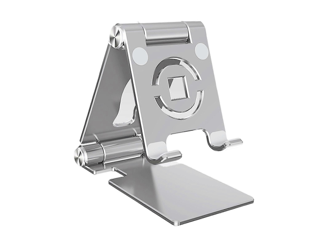 Suporte Universal Para Celular E Tablet, Dobrável, Para Mesa, Com Ajuste De Ângulo E Altura, Na Cor Prata.