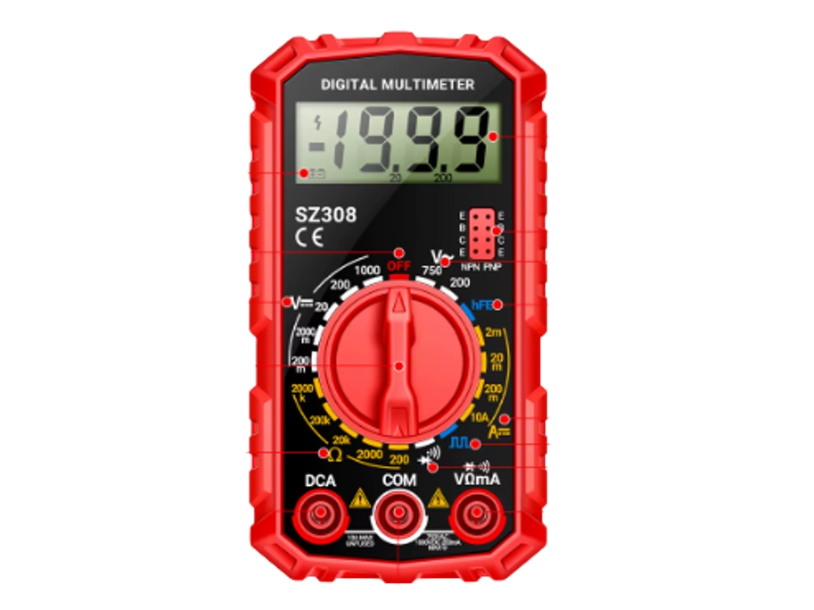 Multímetro Digital Aneng Sz308 – Medidor Ac/dc, Resistência, Capacitância, Lcd Com Retroiluminação