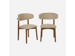 Cadeiras de Madeira de Seringueira Nogueira com Tecido Chenille, Set de 2, Taupe SWEEEK