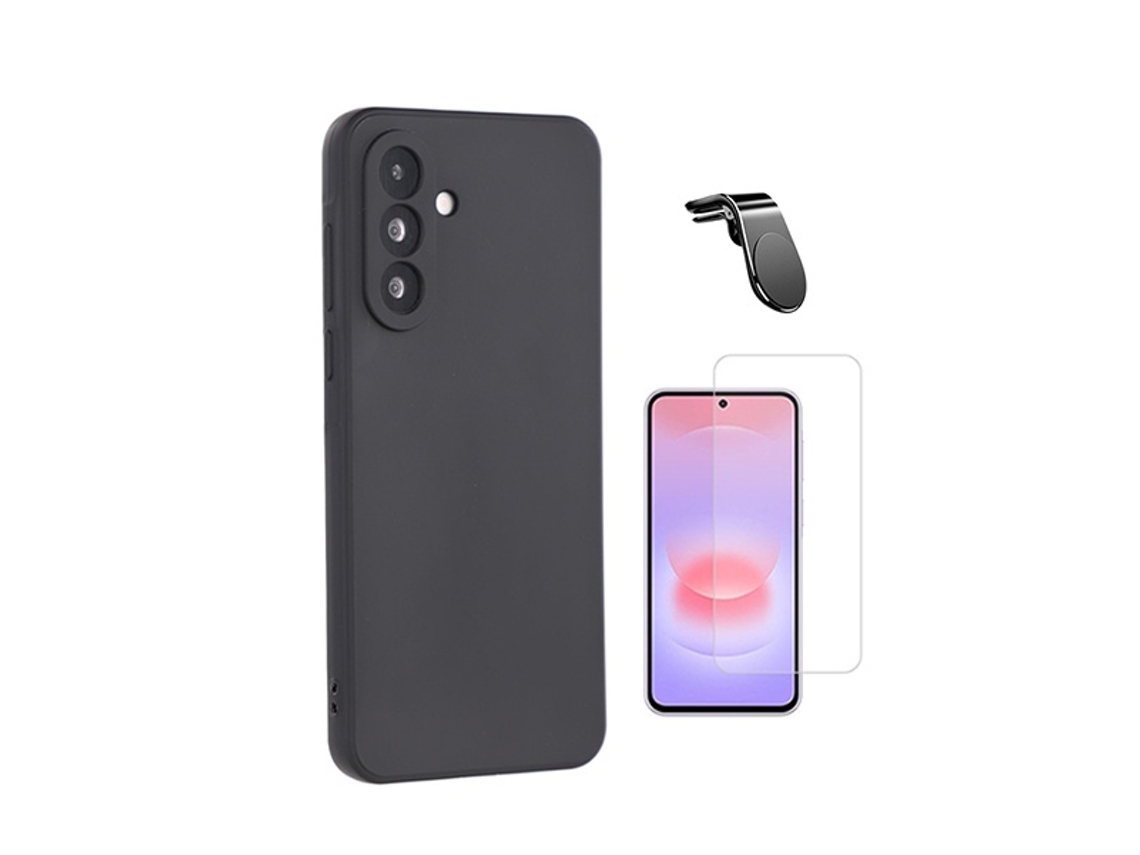 Kit Vidro Clearglass Capa Silicone Líquido Suporte L Phonecare Para Samsung Galaxy A27 - Preto