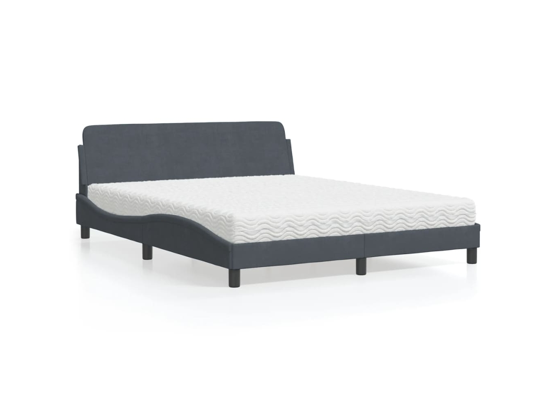Cama Com Colchão 160x200 Cm Veludo Cinzento-escuro