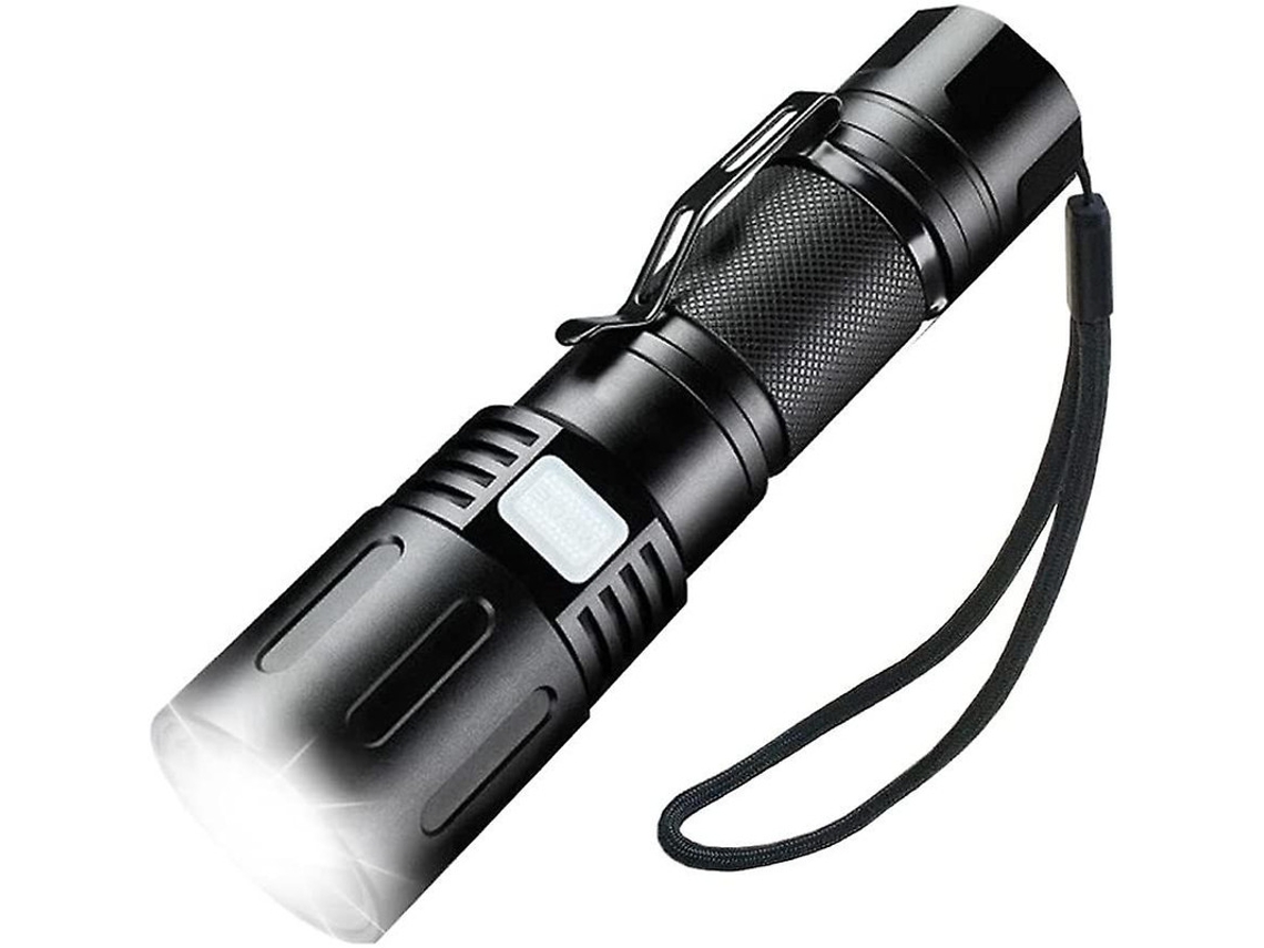 Tocha Potente Com Zoom Super Bright 2100 Lumens P90 Lanterna Com Led De Bolso Com Bateria Recarregável E Cabo, 5 Modos, Yizhood (preto)