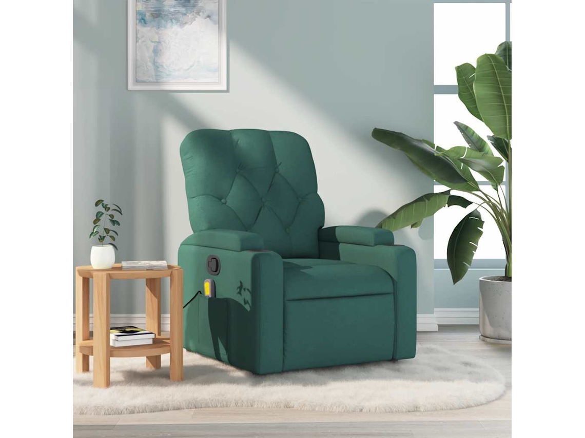 Vidaxl Poltrona De Massagens Reclinável Tecido Verde-escuro