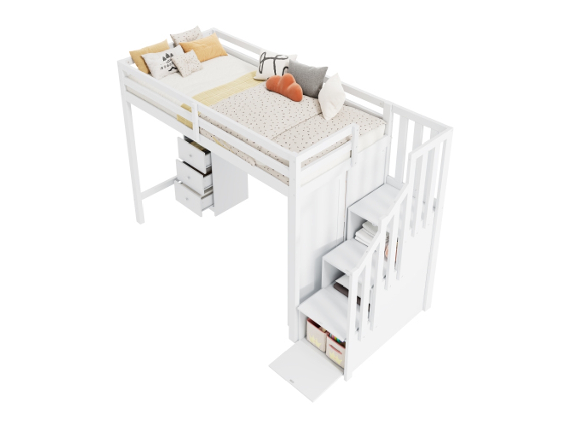 Beliche Com Escrivaninha E Guarda-roupa, Escada, Cama Infantil Multifuncional, Beliche Infantil, 90*200cm Branca