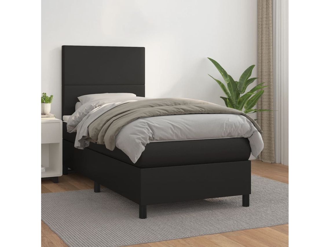Vidaxl Cama Com Molas/colchão 80x200 Cm Couro Artificial Preto
