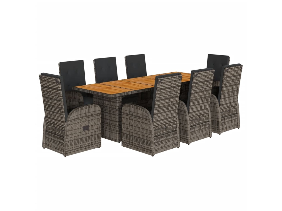 Maison Exclusive - 9 Pcs Conjunto De Jantar P/ Jardim C/ Almofadões Vime Pe Cinza