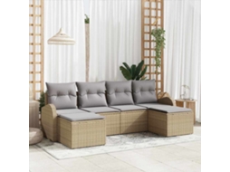 Vidaxl Conjunto de Sofás com Almofada 6 Pcs Bege e Cinza Claro Vime Pe