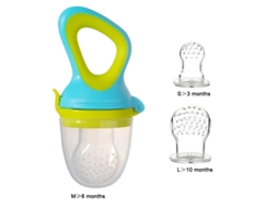 Alimentador De Silicone Para Bebês Com Suplemento Alimentar, Bico Para Frutas E Vegetais.sacos De Malha Verdes E Amarelos Nos Tamanhos M+s+l