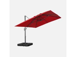 Guarda-sol Retangular Excêntrico, 3x4m + Base Com Peso 50x50cm, Vermelho