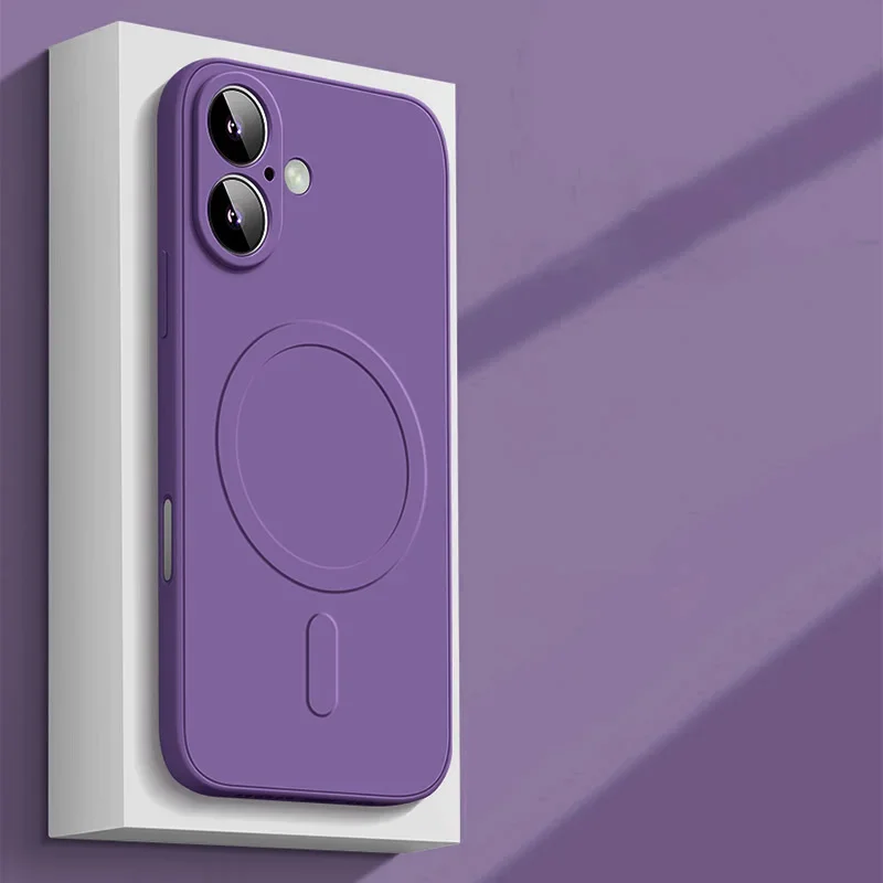 Capa Protetora Magnética De Silicone Líquido (roxo Escuro Para Iphone 16), Compatível Com Carregamento Sem Fio, Capa Macia.
