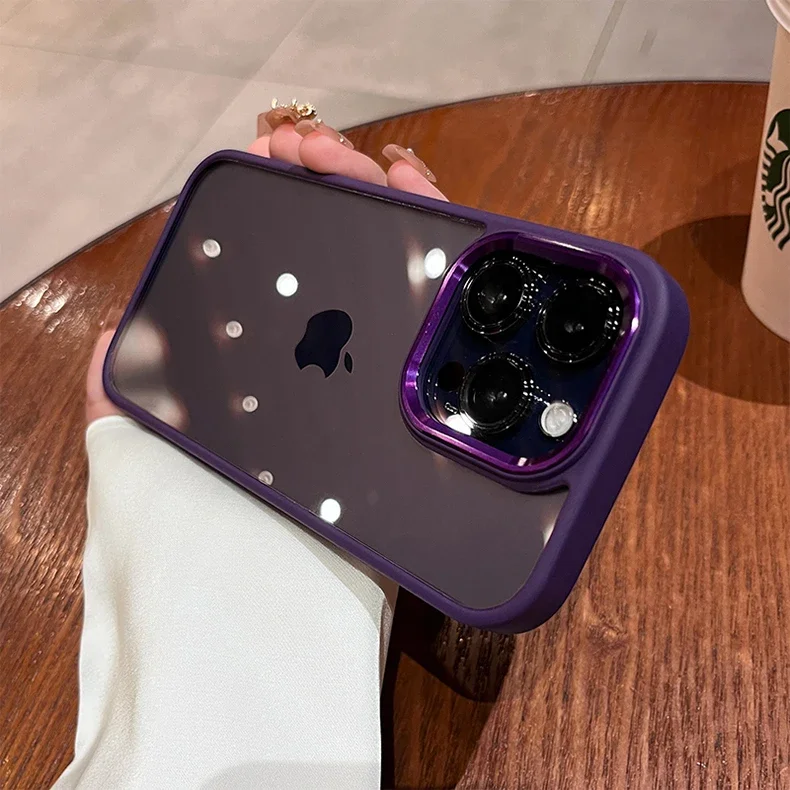 Capa Transparente À Prova De Choque Para Iphone Xr (roxo Escuro), Com Moldura Macia E Câmera De Metal.