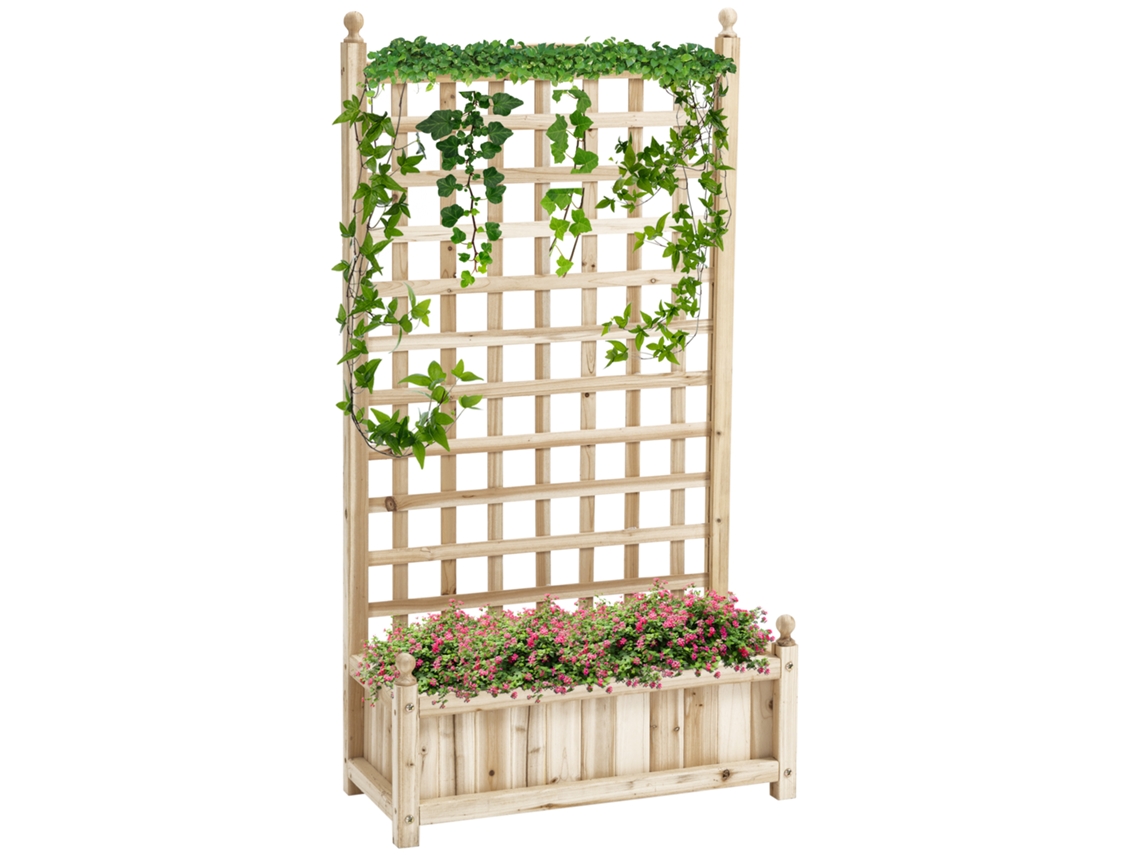 Hochbeet Pflanzkasten Rankgitter Rosenbogen Arco Trelica, 2 Drenagens, 64x28x120cm, Madeira Natural, Natural, 50kg