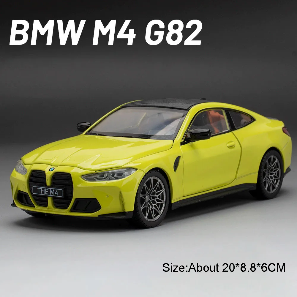 (amarelo) Miniatura De Carro Esportivo Bmw M4 G82 Na Escala 1:23 - Carroceria De Metal - Item Colecionável Para Decoração