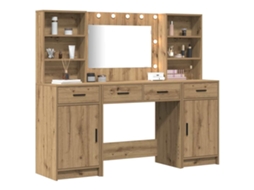 Conjunto de Mesa Maquiagem com Led Carvalho Artesanal 3 Peças MAISON EXCLUSIVE