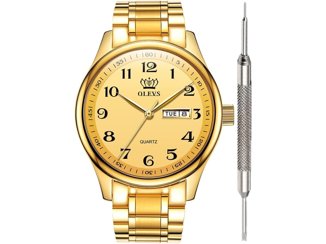 Lurelia Relógio Digital Masculino, Movimento De Quartzo, Visor Digital, Data/calendário, Luminoso, 38 Mm, 9 Mm, 20 Mm, Aço Inoxidável, Couro, Dourado