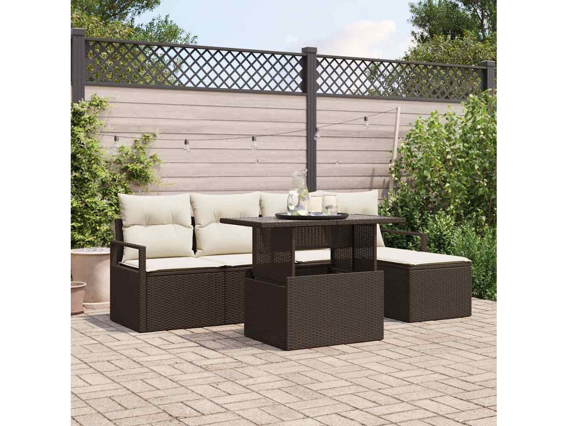 Vidaxl Conjunto De Sofá De Jardim 6 Pcs Castanho Rattan Sintético
