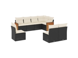 Conjunto de 8 Sofás de Jardim com Almofadões Vime Pe Preto MAISON EXCLUSIVE (8 pcs)