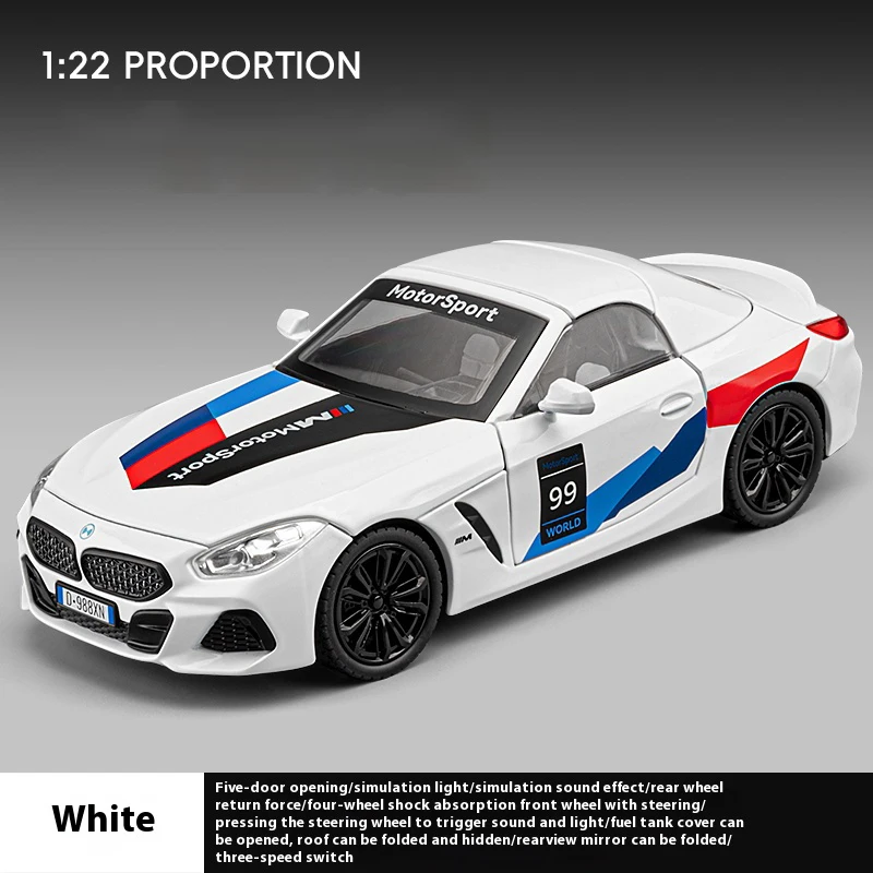 (branco) Miniatura De Carro Bmw Z4 Em Escala 1:22, Com Som E Luz, Brinquedo De Carro Esportivo Em Liga Metálica Fundida.