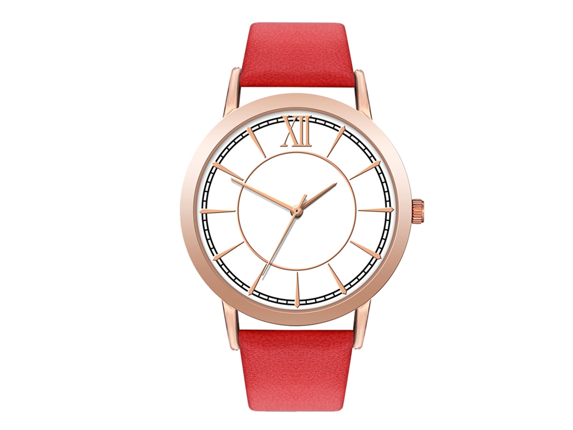 Relógio de Quartzo para Mulheres e Homens Pulseira de Couro Pu Simples (vermelho)