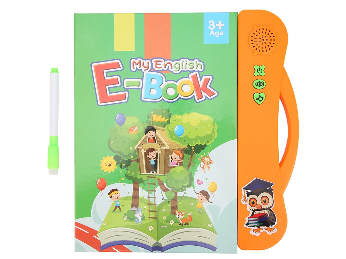 Livro eletrônico ATS com som e caneta de aprendizagem para crianças - Brinquedo educativo - Máquina de leitura infantil laranja