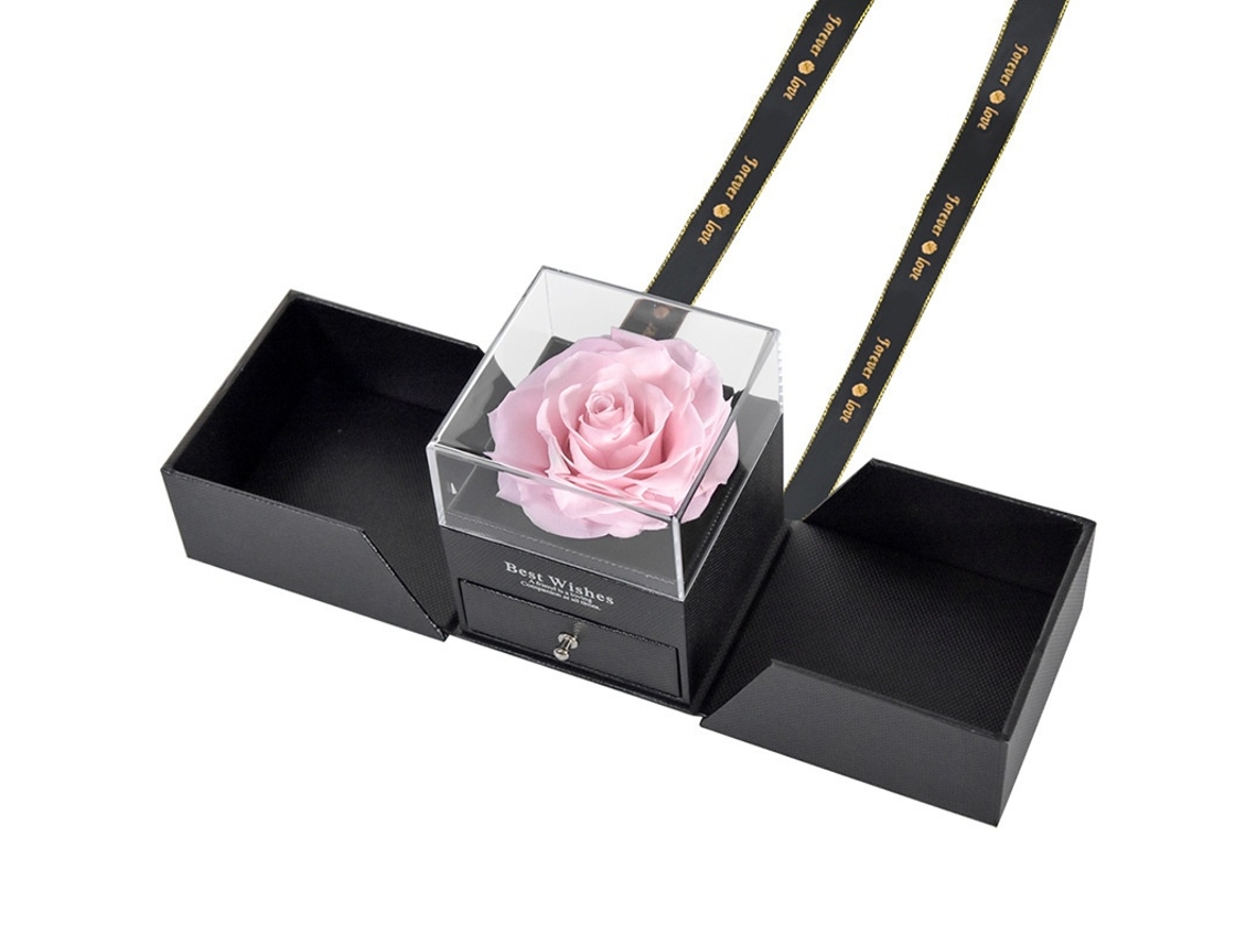 Caixa De Presente Com Rosa Preservada Para Joias, Rosa Elysve