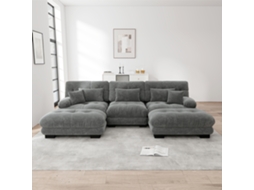 Sofá Modular U 4 Lugares - Sofá Convertível Com Otomano, Chenille, Cinza