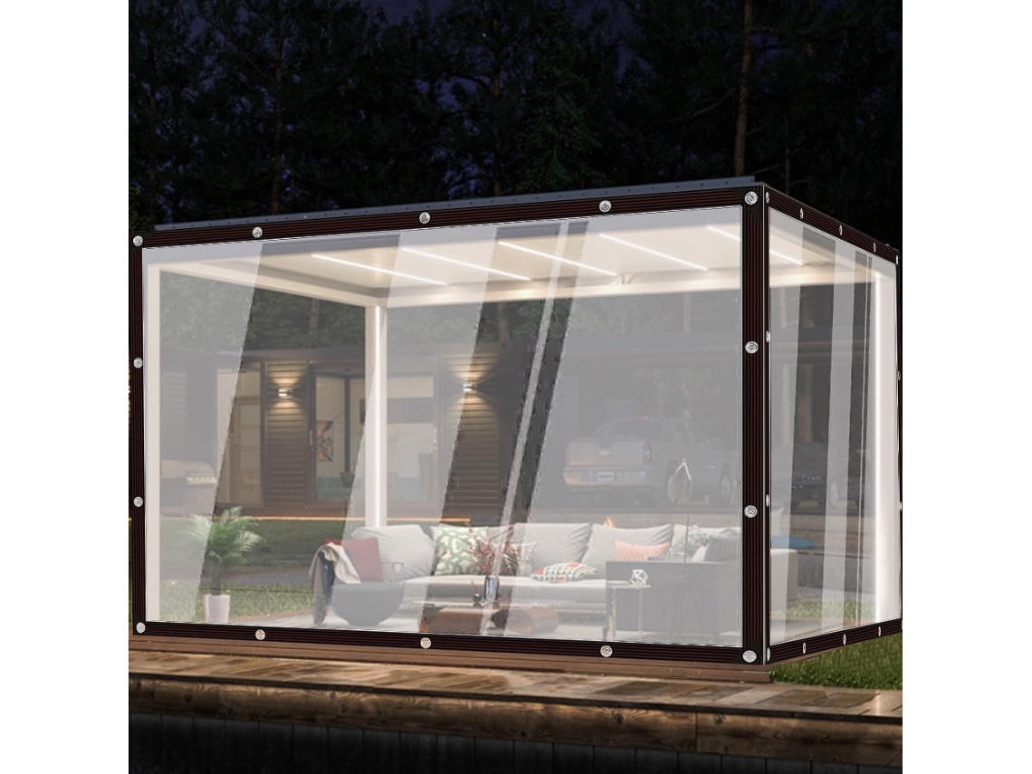 Clear Plastic Tarp With Grommets, Reinforced Edge Transparent Waterproof Pe Tarpaulin Cover, For Patio, Porch And
