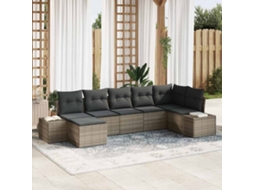 Vidaxl Conjunto De Sofá De Jardim 7 Unid. Cinzeto Vime Pe