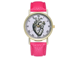 Reloj Unisex De Cuarzo Con Correa De Cuero Pu Y Dial Romano Rojo Rosa Zhoulianfa