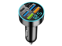 Carregador Carro 6 Portas 120w 4usb+2pd, Ecrã Digital Tensão, Qc3.0 Scp, Luz Led, Entrada Dc12 24v Certificado Ce STELASPLEN