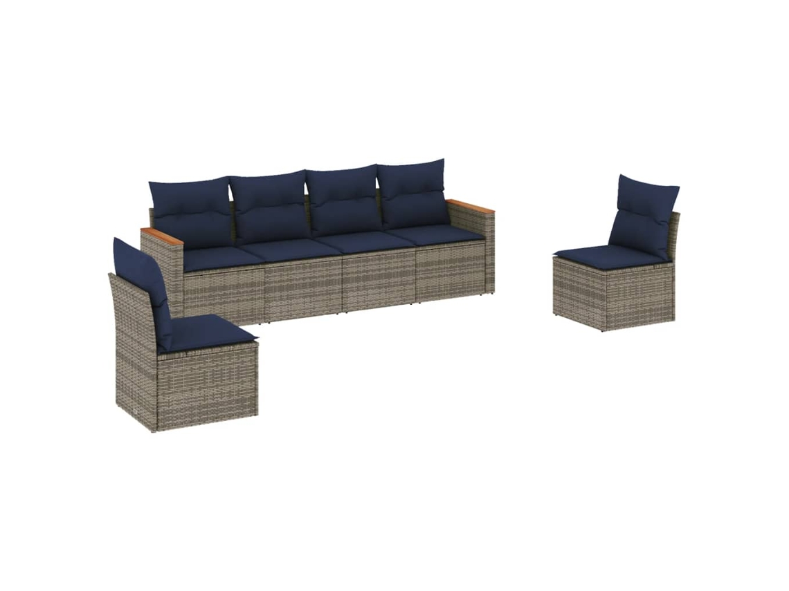 Conjunto de Sofá de Jardim, 6 Peças, Almofadas, Rattan Cinza MAISON EXCLUSIVE