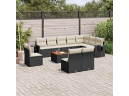 Jogo de Sofá Jardim 11 Peças C/ Almofadões Vime Pe Preto Dkd Home Decor