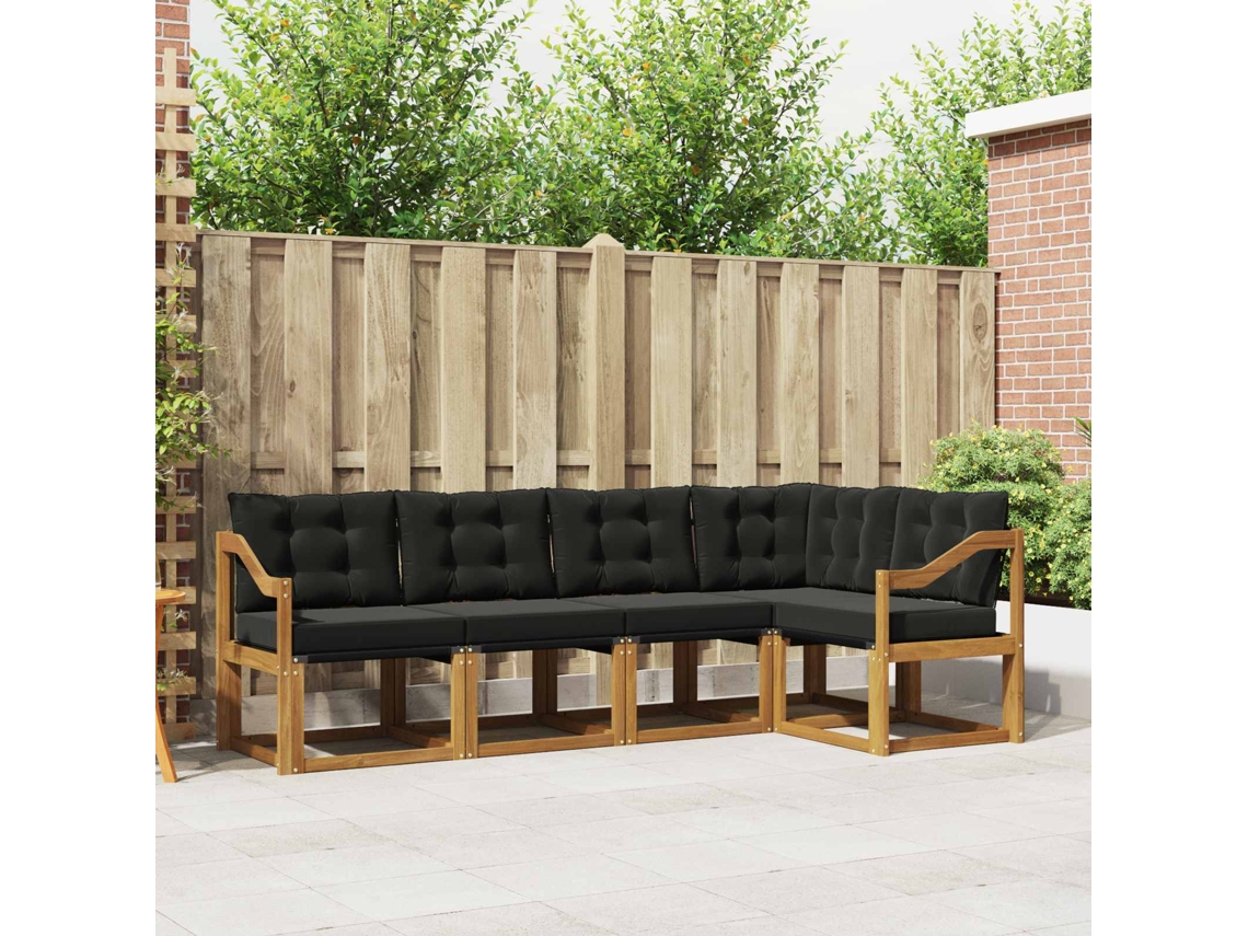 Vidaxl Conjunto De Sofás Para Exterior 5 Pcs Natural E Preto