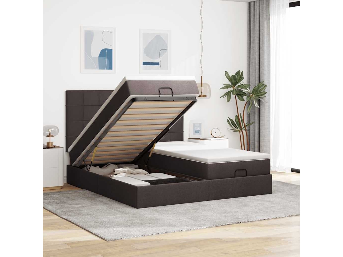 Vidaxl Estrutura De Cama Otomana Com Colchões Tecido Castanho Escuro