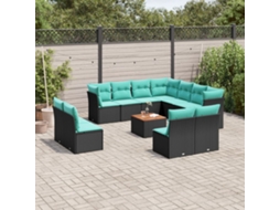 Vidaxl 12 Pcs Conjunto De Sofás De Jardim Com Almofadões Vime Pe Preto