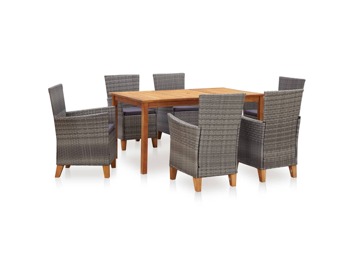 Vidaxl 7 Pcs Conjunto Jantar Vime Pe Madeira Acácia Maciça Cinzento