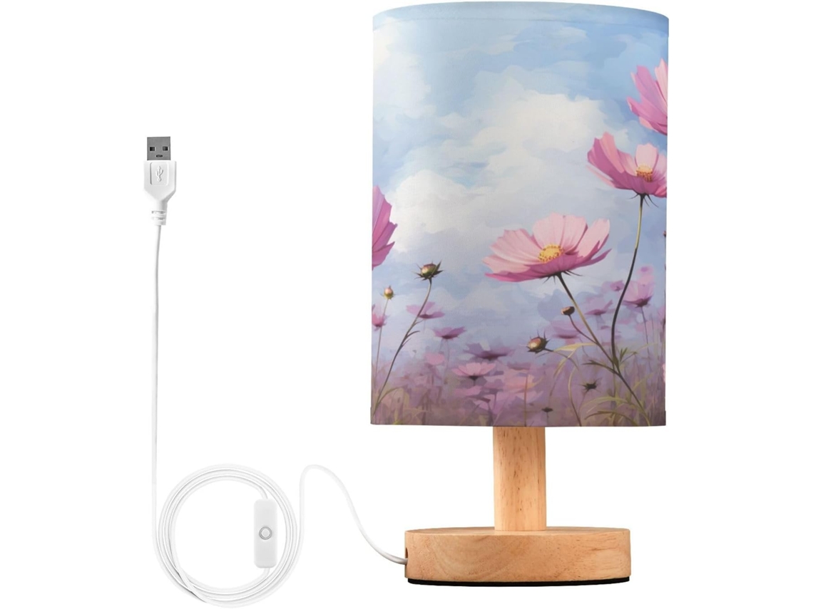 Luminária de cabeceira LED com portas USB, mesa de leitura para quarto, cúpula Tído e base Madeira, escrivaninha para quarto.