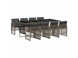 Conjunto de 9 Jantar para Jardim com Almofadões Vime Pe Cinza MAISON EXCLUSIVE