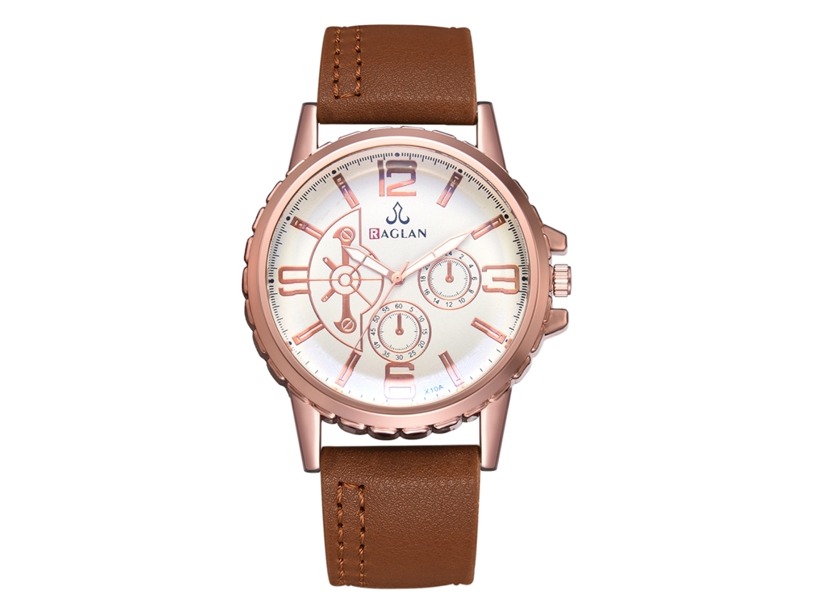 Relógio masculino de quartzo com pulseira de PU, estilo casual e formal, marrom.