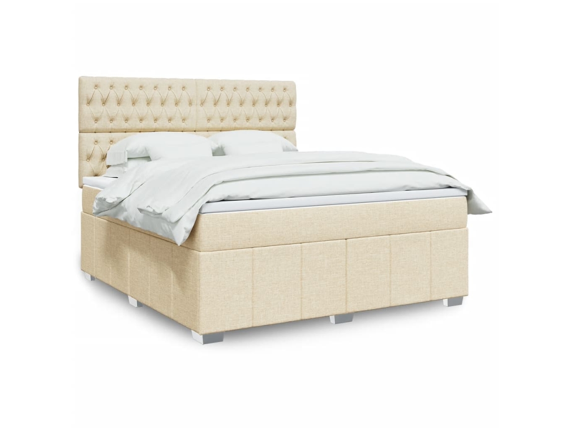 Cama Com Molas/colchão 180x200 Cm Tecido Cor Creme