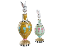 Conjunto De 2 Coelhos Da Páscoa Decorativos Beliani Odense De Resina Multicolor 10x10x33