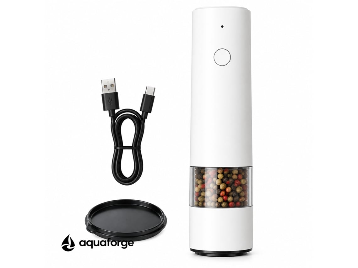 Moinho Elétrico De Pimenta E Sal Aquaforge Com Moagem Ajustável E Mó Cerâmica Para Pimenta E Sal, Branco
