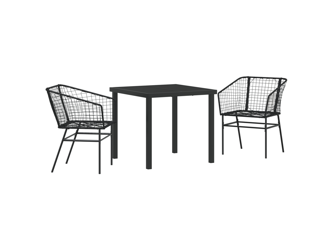 Conjunto 3 De Jantar De Jardim Vidaxl Preto Rattan Poliéster