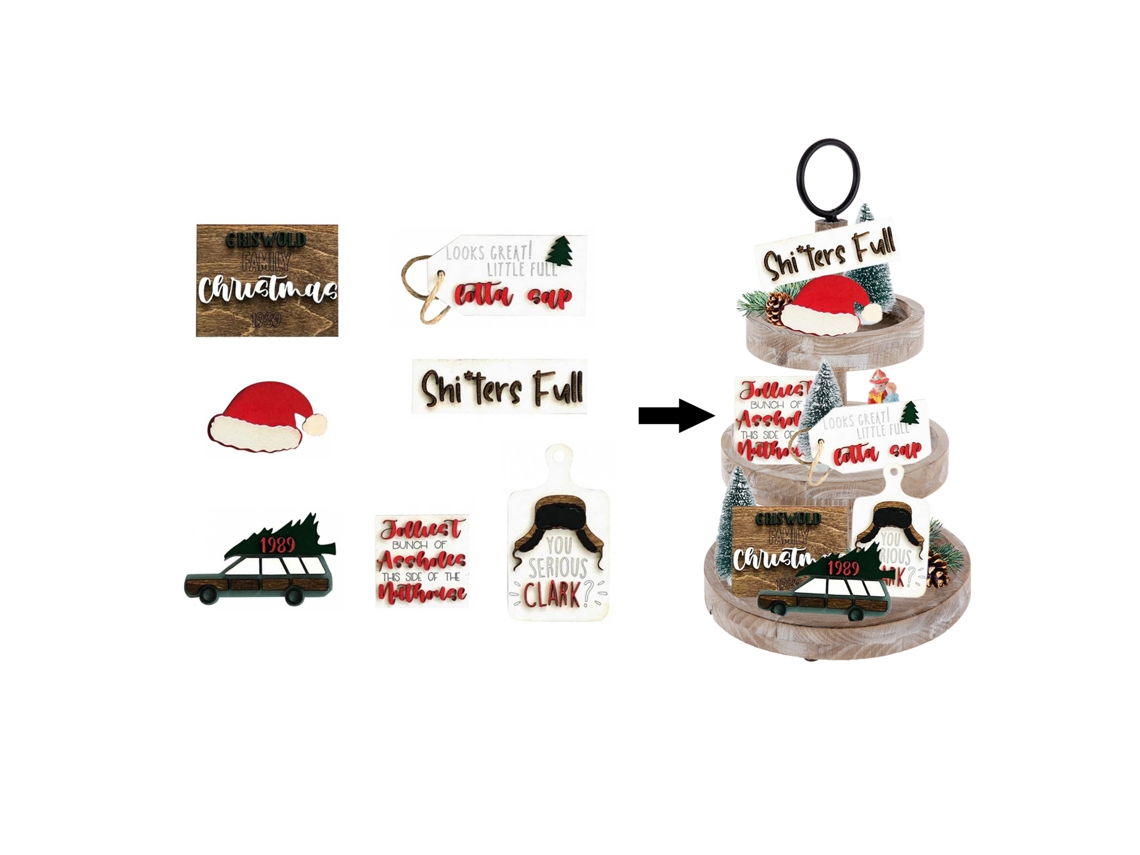 Bandeja Decorativa de Natal com 7 Peças em Estilo Rústico LAXISCREED
